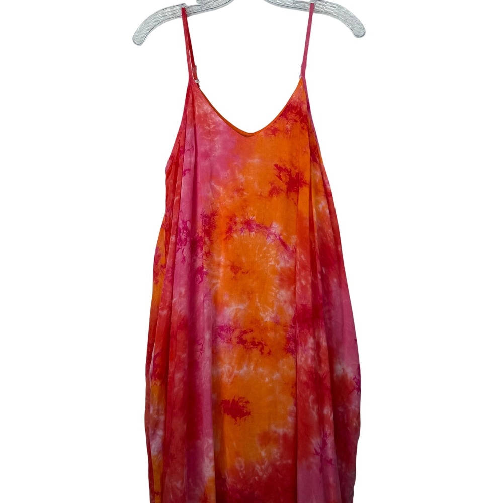 Gaudie NWT Tie Dye Maxi Dress Pink Orange Sunset Boho Festival Beach Pockets M